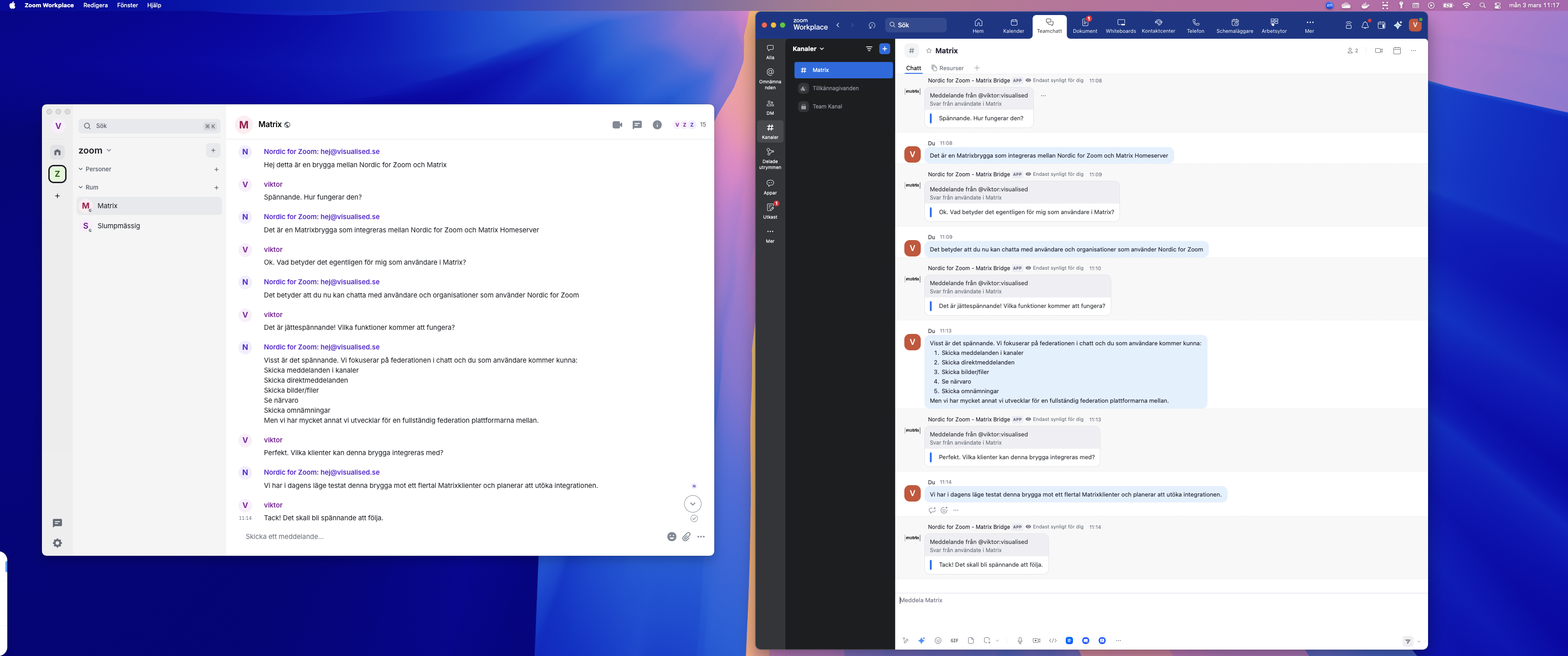 Integration mellan Nordic for Zoom &amp; Matrix